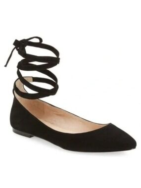 Vince Camuto Bevian Ankle Wrap Ballet Flats Black Suede Size 7.5